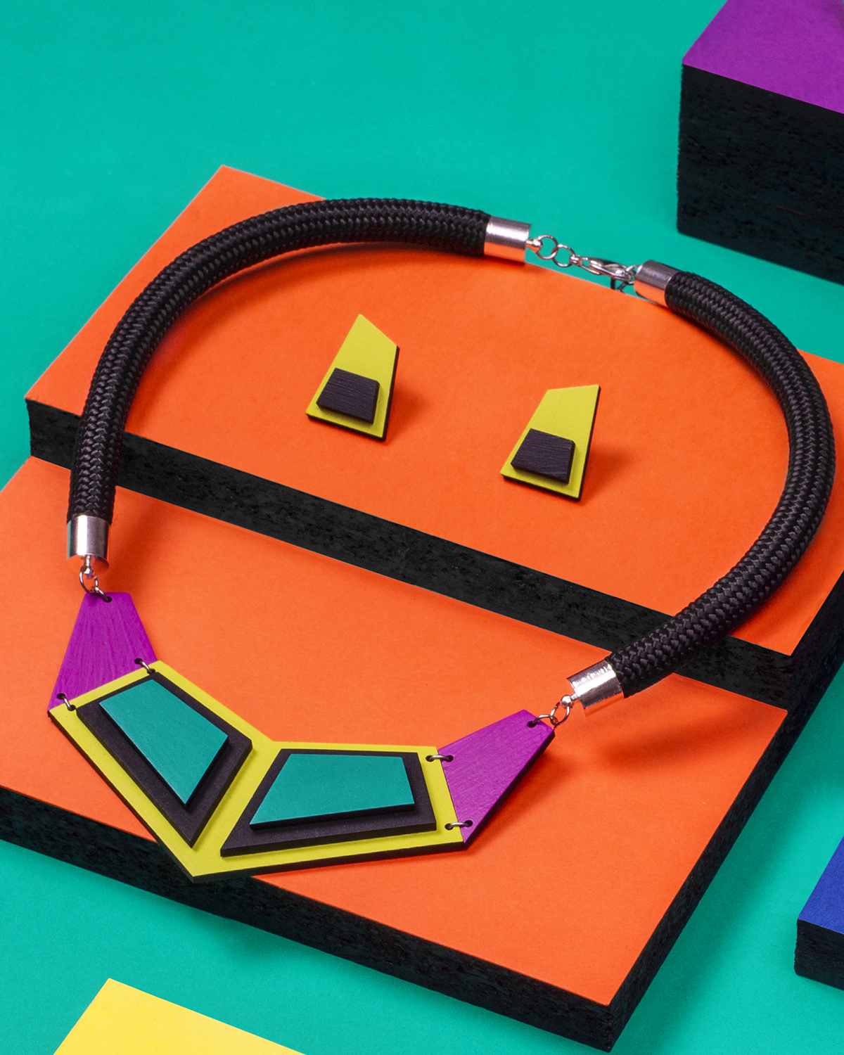 Turquoise Yellow Purple Necklace | Lasercut jewelry | Rename | Made in Belgrade